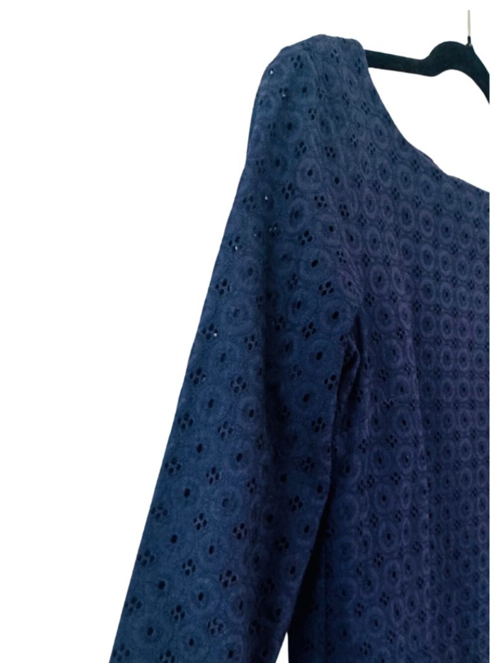 L.L.Bean Navy Eyelet Shift Dress Size 8 Embroidered Cotton Classic - Picture 5 of 8